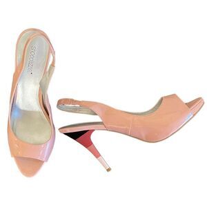 Shoe Dazzle Scarlet Pink Peep Toe Multicolored Stiletto High Heels Sz 10